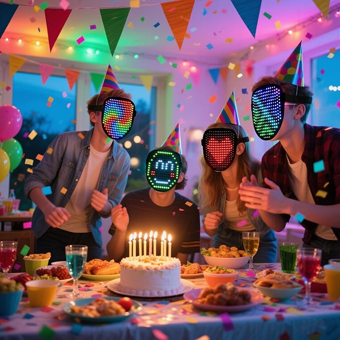 arscniek LED Face Mask with Gesture Control – Rechargeable Light Up Halloween Masks Costume for Adults & Kids, Glowing Transformable Cosplay Mask for Parties, Christmas, Concerts