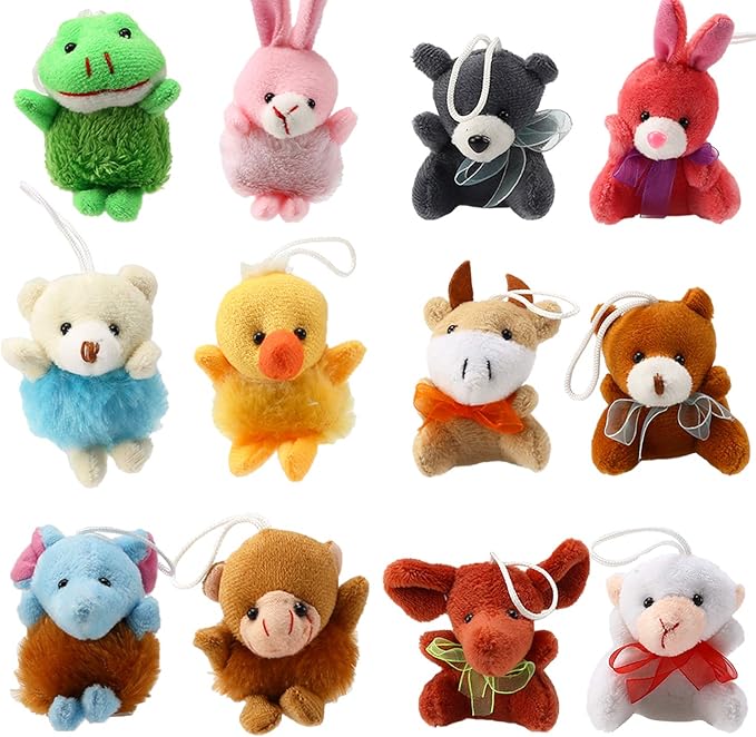 32 Piece Mini Plush Animal Toy Set, Cute Small Animals Plush Keychain Decoration for Themed Parties, Kindergarten Gift, Teacher Student Award, Goody Bags Filler for Boys Girls Child Kid Laxdacee