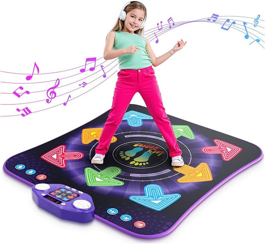 Dance Mat Toys for 3-12 Year Old Kids, Kids Dance Mat with Light-up 8-Button Wireless Bluetooth, Dance Pad Toy with 5 Game Modes, Christmas Birthday Toys Gifts for 3 4 5 6 7 8 9 10+ Year Old Girls