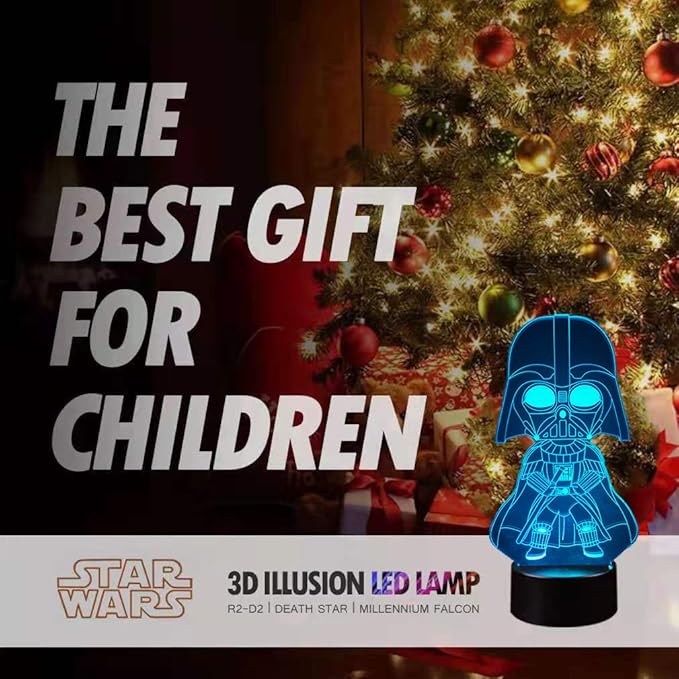 Manco 3 Pattern 3D Illusion Star Wars Night Light for Kids, 16 Color Change Decor Lamp - Star Wars Toys and Gifts Baby Yoda/Darth Vader/Stormtrooper
