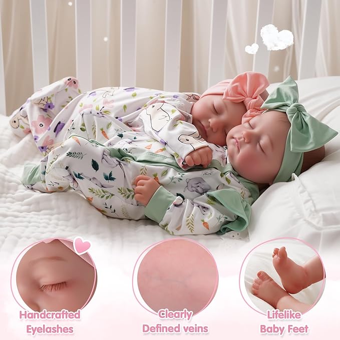BABESIDE Lifelike Reborn Baby Dolls Twins, 20 inch Realistic Newborn Boy Girl Soft Vinyl Real Life Baby Dolls Sleeping with Clothes and Toy Gift for Kids Age 3+