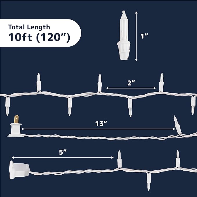 PREXTEX 100-Count Warm White Christmas Lights - 20 ft Clear StringLights on White Wire - Incandescent Xmas TreeLights for Indoor and Outdoor Decorations