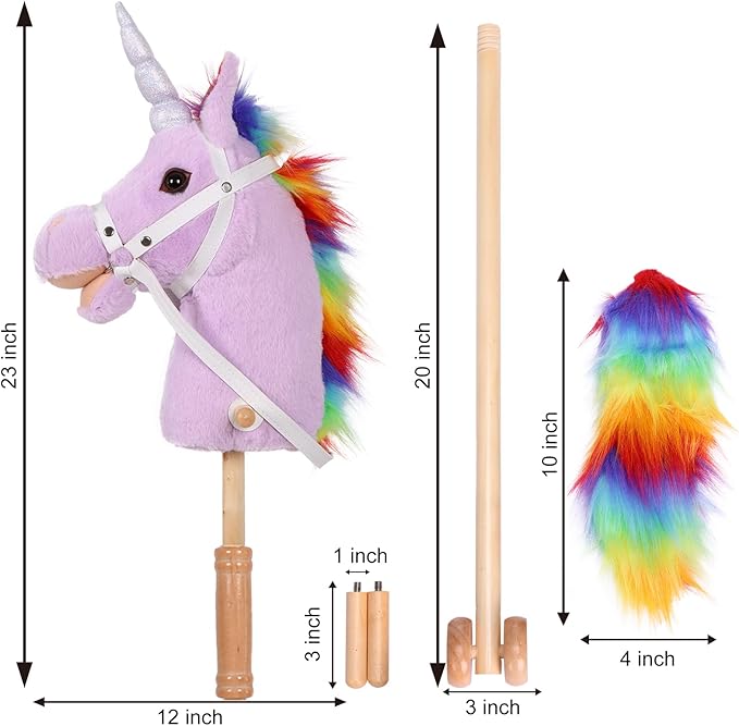 Plush Stick Horse with Wood Wheels Real Pony Neighing and Galloping Sounds Toy, Horse on A Stick for Toddlers & Preschoolers (AA Batteries Required)