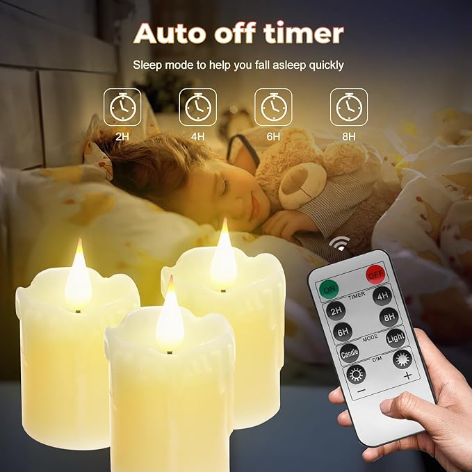 3 PCS Real Wax Rechargeable Flameless Warm White LED Candles,Remote Control,D2 x H4”,Brightness Adjustable Flickering Battery Operated Tea Lights Candles with timer,for Christmas, Wedding, Home Decor