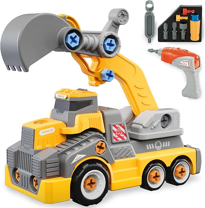 11inches Large Take Apart Construction Toys Excavator Truck for Boys Girls Kids 3-5 6-8 Electric Drill Set Assembly Building Toys