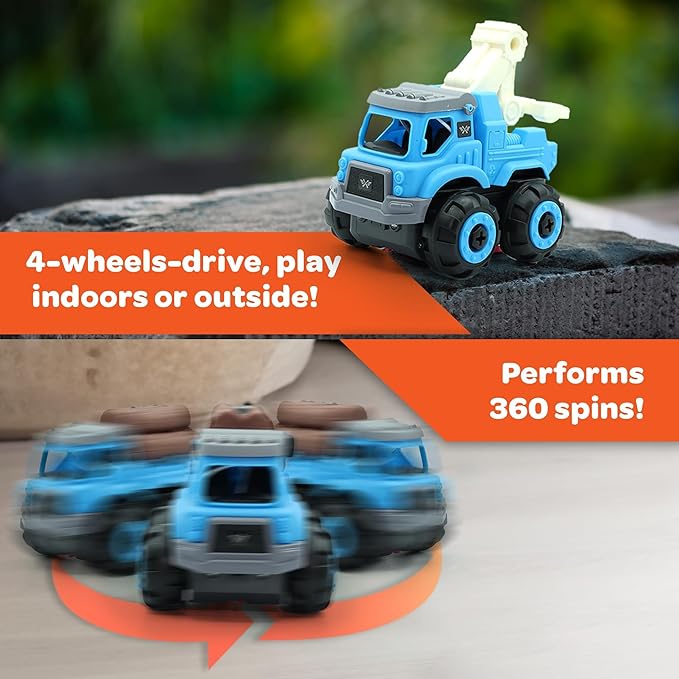 3-in-1 Build N Drive RC Truck - Take Apart Toy Building Kit for Boys - 20pc STEM Set, Car Building Toys for Kids 3-6 - Tow, Log Carrier and Cargo Trucks