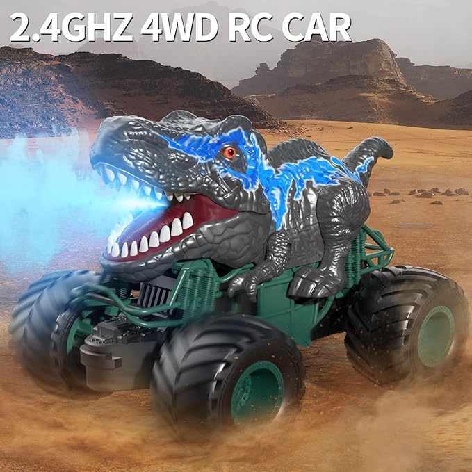 Bennol 2.4GHz Dinosaur Remote Control Cars Toys for Kids Boys 4-7 5-7 8-12, RC Dinosaur Car Toys with Light, Sound, Spray, Indoor Outdoor Toys Gifts for 3 4 5 6 Year Old Boys, RC Car Toys for Boy