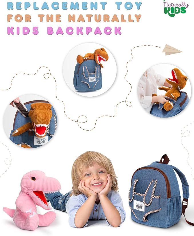 Naturally KIDS Stuffed Animal, Toddler Gifts for Boys, Girls, Plush Dinosaur Toy Pink