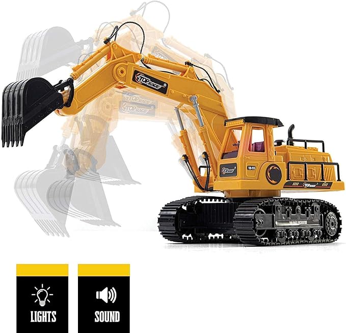 Top Race 7 Channel Full Functional RC Excavator, Battery Powered Electric Remote Control Construction Tractor with Lights and Sound (TR-111), Construction Trucks, RC Construction Vehicles, Big Truck