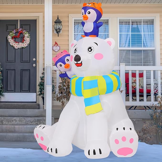 COMIN 6 FT Christmas Decorations Outdoor Inflatables Bear&Penguin Blow ups with Built-in LEDs for Yard Party Lawn Decor