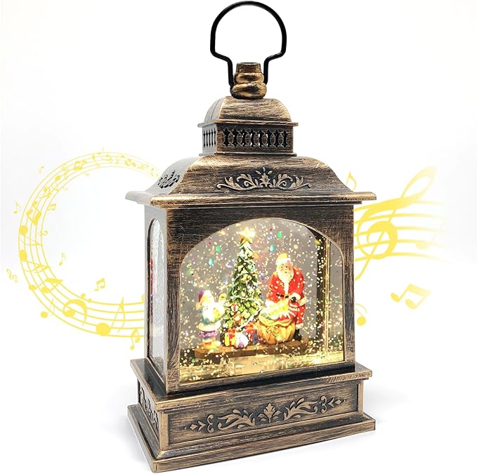 2026 Christmas Snow Globe Santa Claus[Exclusive Projection with Stars] Water Glittering Music Lantern,Spinning Swirling Water Globe Light,USB/Battery Powered Holiday Decor Gift,5.24×3.15×8.3in