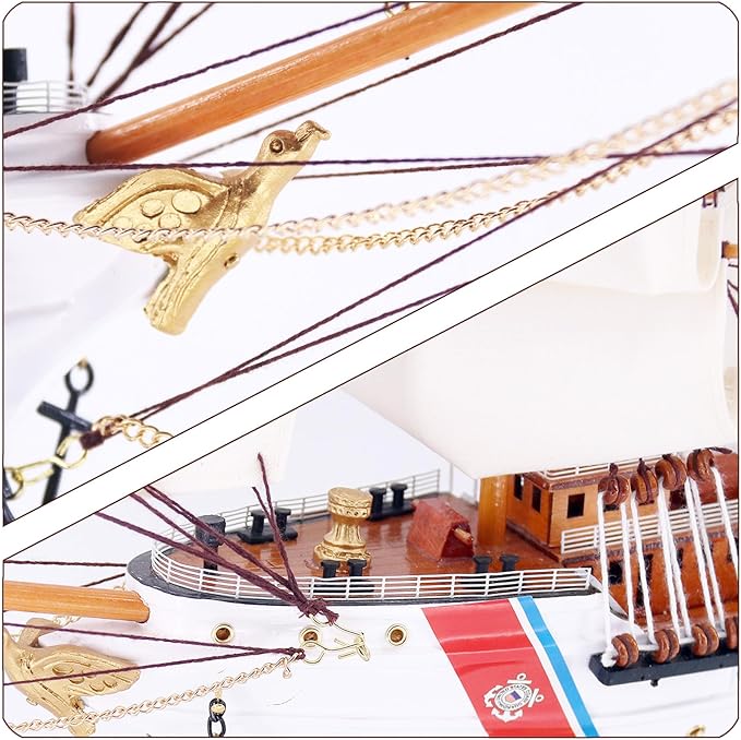 24" U.S. Coast Guard Eagle Ship Model, Highly Detailed Wooden Replica Sailboat Decor, Sailing Ship Gift for Father's Day, Sailboat Decor
