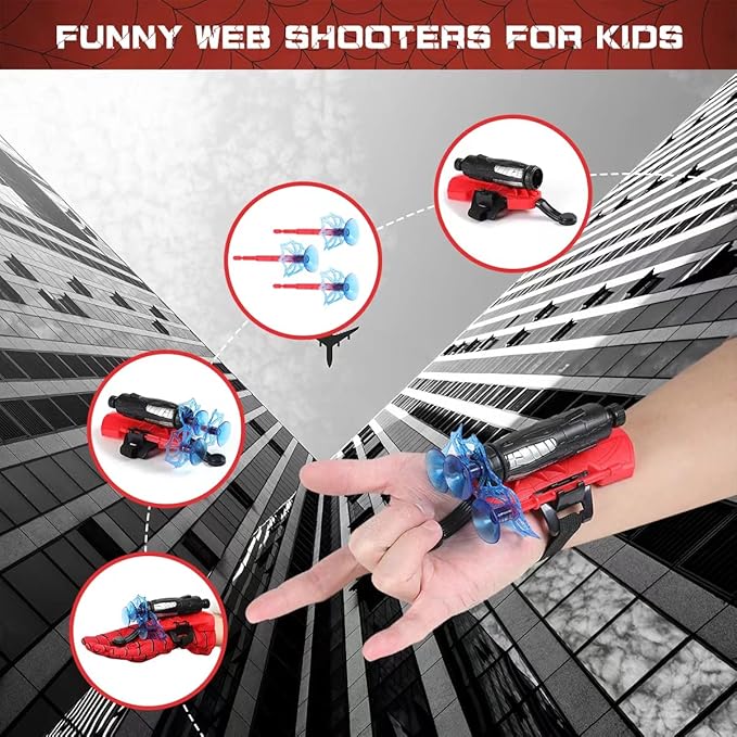 Superhero Costume Masks Capes Boys,Web Shooter Super Heros Toy- Web Goves Costume Kids for Christmas Halloween Birthday Party Over 3 Years Old