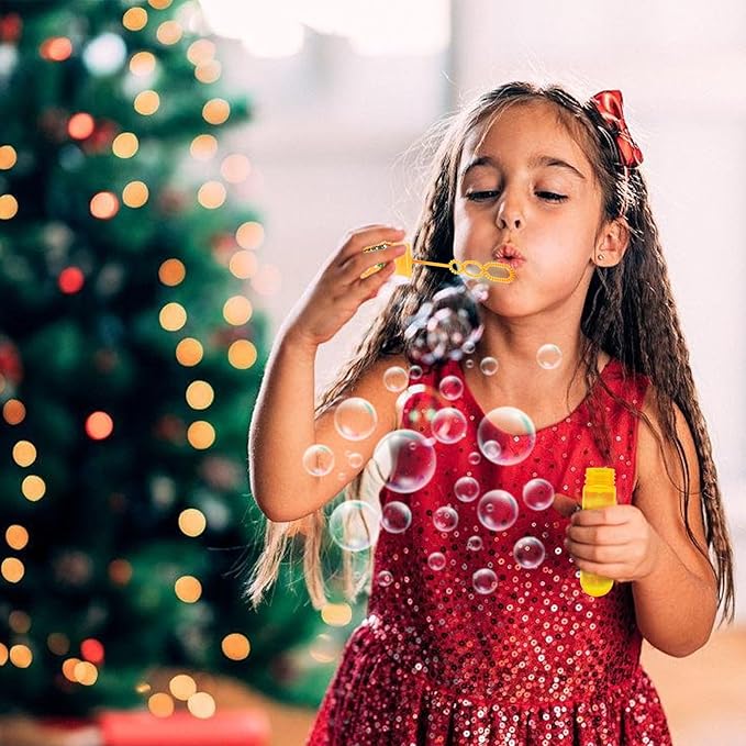 24 Pack Christmas Bubble Wands for Kids - Holiday Themed Bubble Sticks with Santa, Reindeer & Snowman Designs, Refillable Bubbles Bulk Toys for Stocking Stuffers, Boys Girls Gifts, Party Favor