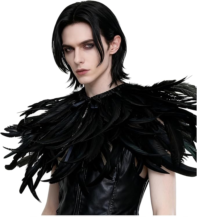 L'VOW Gothic Black Feather Shrug Cape Shawl Halloween Costume for Men