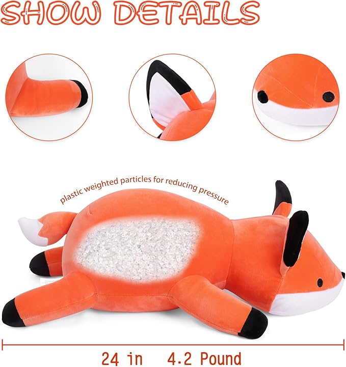 24 inches Fox Weighted Stuffed Animals 4.2 lbs, Weighted Stuffed Animal 4.2 Pound, Weight Plush Fox Plushies Toy Gifts for Kids and Adults