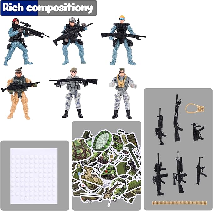 3 otters Army Men Playset and SWAT Team Toy Soldiers Action Figures with Military Weapons Accessories and Acrylic Display Case for Kids Boys Girls,16Pcs