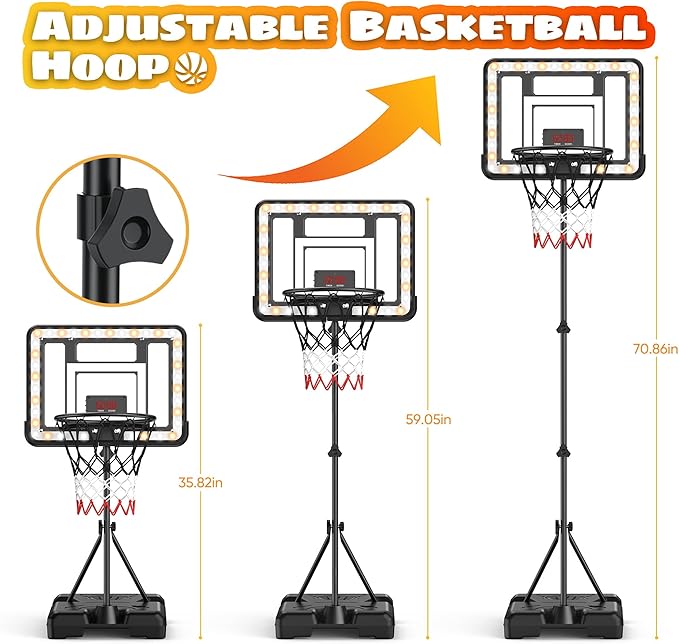 Kids Indoor Basketball Hoop with Scoreboard & Timer,Toddler Adjustable Height 3ft-5.8ft Basketball Hoop with Stand Goal Toy for Outdoor Backyard,Sports Game Play for Boys Age 3-8
