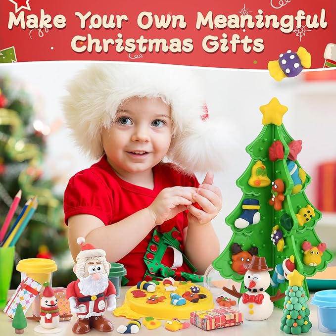 PLAY Christmas Tree Color Dough Sets for Kids Ages 4-8, DIY Dough Kit Toys Christmas Crafts for Kids, Play Color Dough Sets for Kids Ages 2-4 Safe & Non-Toxic Dough Gifts for Kids 4-6 Girls