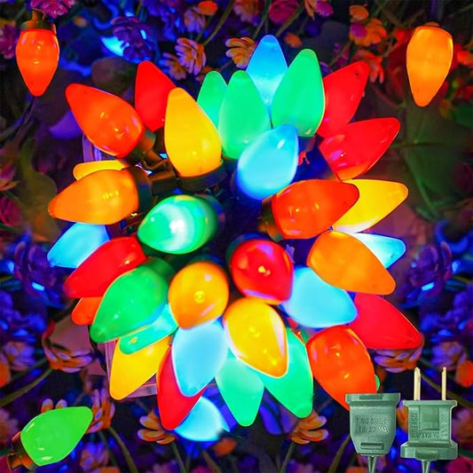 50 LED C7 Christmas Lights, 31FT C7 LED Christmas String Lights Lights Vintage Christmas String Lights Plug in Waterproof for Indoor Room Outdoor Party Garden Yard Roof Tree Decor