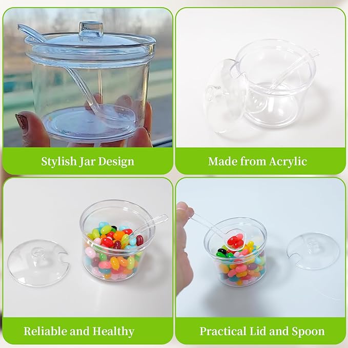 14 Pieces Acrylic Sugar Containers with Lids and Spoons for Countertop, Clear Sugar Holder Dispenser Salt Bowl with 10 Labels for Serving Condiment Candy Coffee Tea Spices Herbs (7.1 oz)