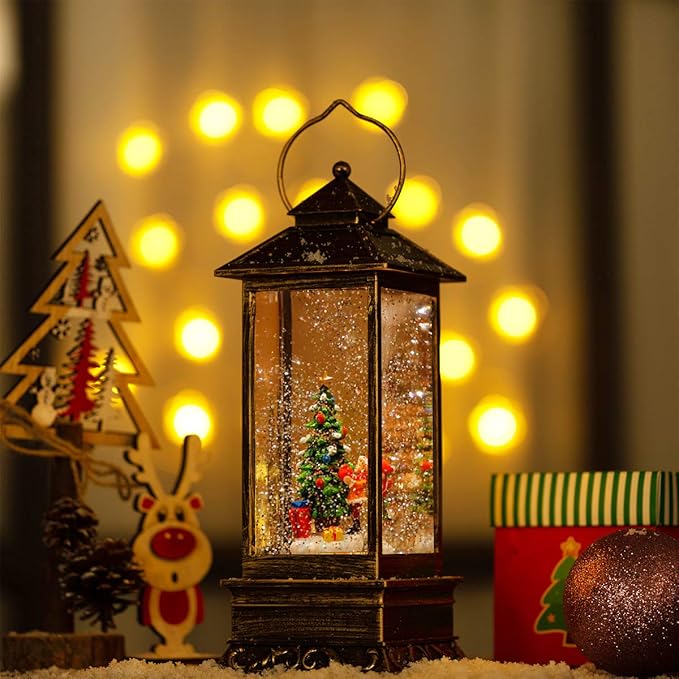 Christmas Snow Globe Lantern,Christmass Lantern with 8 Christmas Theme Music,Christma Snow Globe Gifts Water Glittering Swirling Christma Home Decoration (Christmas Tree)