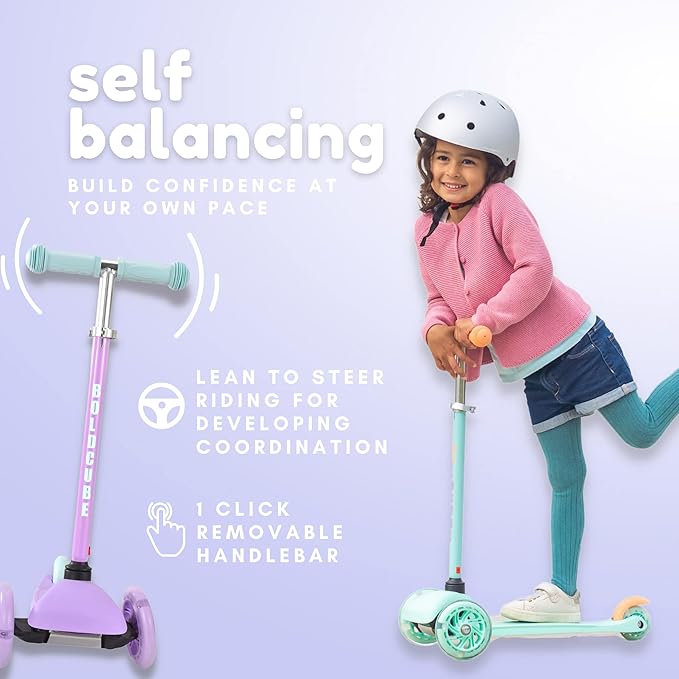 Teeny | 3 Wheel Scooter for Kids & Toddlers Ages 2-6 Years | Flashing Wheels | Height Adjustable 53 to 70 cm | My First Scooter