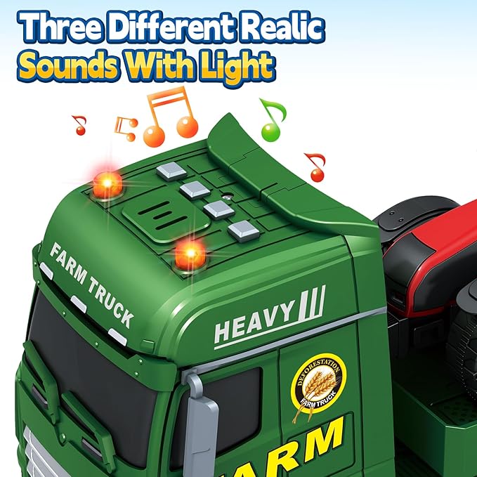 SpringFlower Toddler Boy Truck Toys, 25" Large Farm Vehicles with Tractors, 3 in 1 Farm Truck Boy Toy, Christmas & Birthday Gifts for Kids 3-6 Years Old