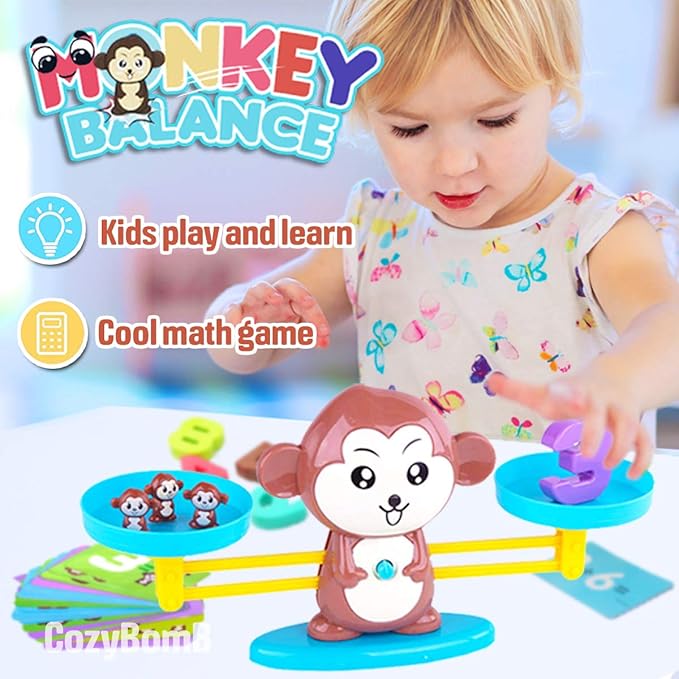 CozyBomB™ Monkey Scale Balance Counting Toys Math Games STEM Preschool Educational Toys for 3 4 5 Year olds Math Educational Kindergarten Number Learning Games Gifts for Boy Girl Birthdays Christmas