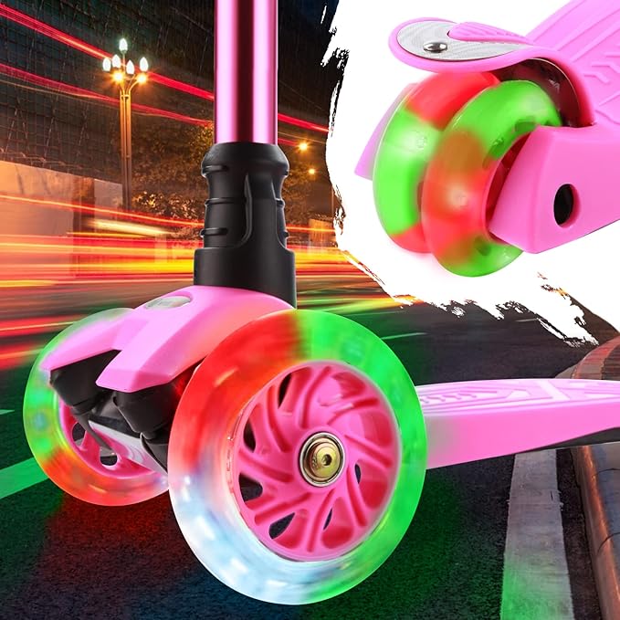 3 Wheel Scooter for Kids Ages 6-12,Kids Scooter with Light Up Wheels, Sturdy Deck Design, and 4 Height Adjustable Suitable for Kids Ages 3-12