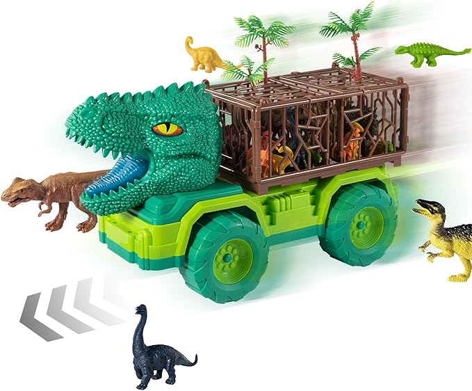 TEMI 25 in 1 Tyrannosaurus Kids Dinosaur Carrier Truck Set, Dinosaur Transport Car Toys for Kids 3-5 with Play Mat, 18 Dinosaur Figures, Eggs, Capture Dinosaurs Playset for 3 4 5 6 7+ Year Old