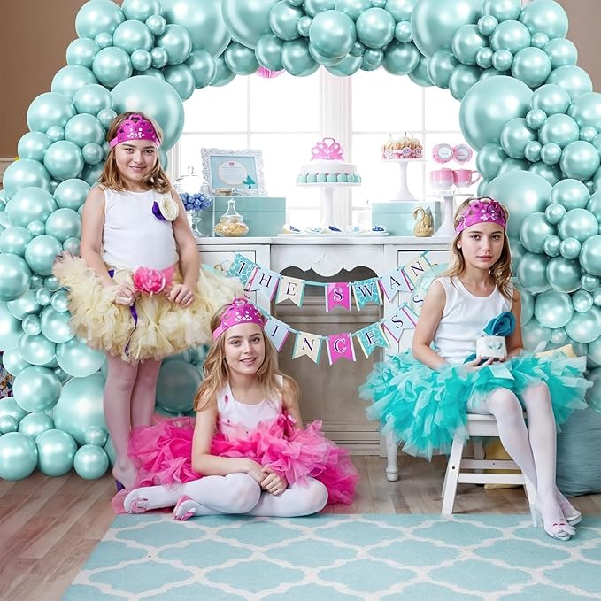 Pearl Teal Blue Double-Stuffed Balloons Arch Garland Kit, 60 Pack 18/12/10/5 Inch Different Size Pearl Turquoise Balloons for Wedding Bridal Shower Anniversary Birthday Baby Shower Decor