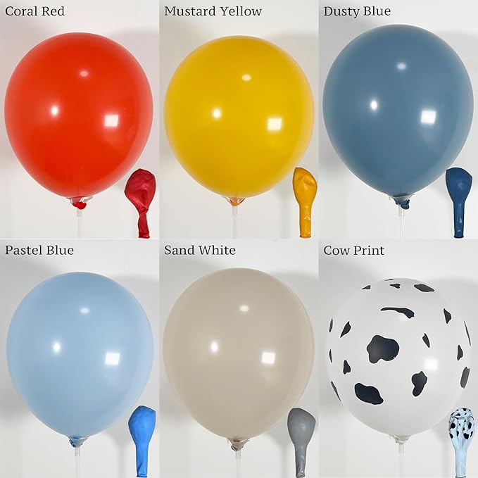 165Pcs Cowboy Balloon Arch Garland Kit with Red Yellow Blue White Cow Print Horse Balloons for Boy Story Baby Shower, Cowboy Party Supplies, First Birthday Boy Decoration, Highland Cow Garland