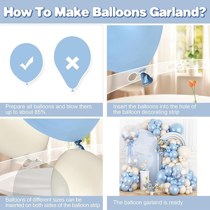 Pearl Blue White Balloon Arch Kit, Double Stuffed Light Blue Sand White Balloon Garland Different Sizes 18/12/10/5 Inch Pearl Balloons for Baby Shower Birthday Wedding Bridal Shower Party Decor