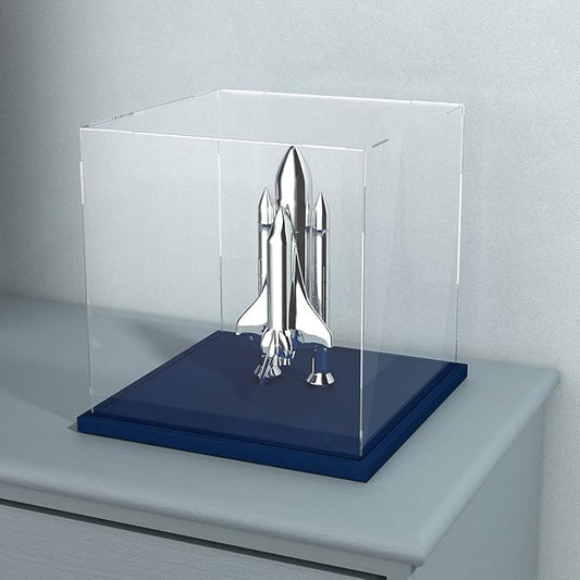 Acrylic Display Case with Navy Blue Velvet Base, Simple Self-Assembly Clear Acrylic Display Box with Lid, 6 Inch Cube Countertop Box for Collectibles, Home Organization (6x6x6 inch)