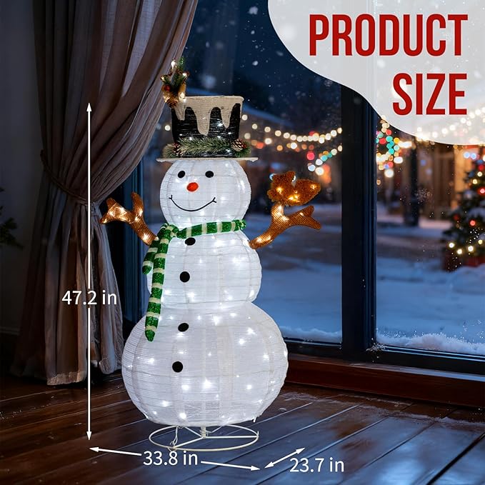 Snowman Outdoor Christmas Decorations with 120 LED Lights, 4ft Lighted Snowman with Metal Stand, Holiday Ornaments Xmas Decor for Home Porch Patio Yard Party (White with Squirrel, 4 FT)