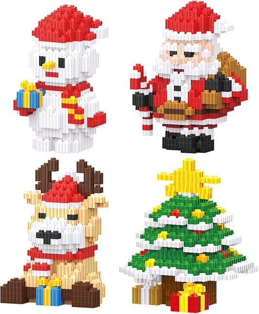 Christmas Building Blocks Sets 4 in 1 Compatible for Lego Christmas Micro Blocks Stacking New Toys Holiday Present Box New Year Birthday Gifts for Kids 6-12 Years Old (4 in 1)