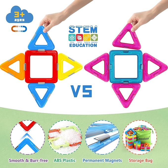 Magnetic Tiles with 2 Cars Toys for 3 4 5 6 7 8+ Year Old Boys Girls, Magnetic Blocks Building Set for Toddlers STEM Creativity Educational Toys for Kids Age 3-6