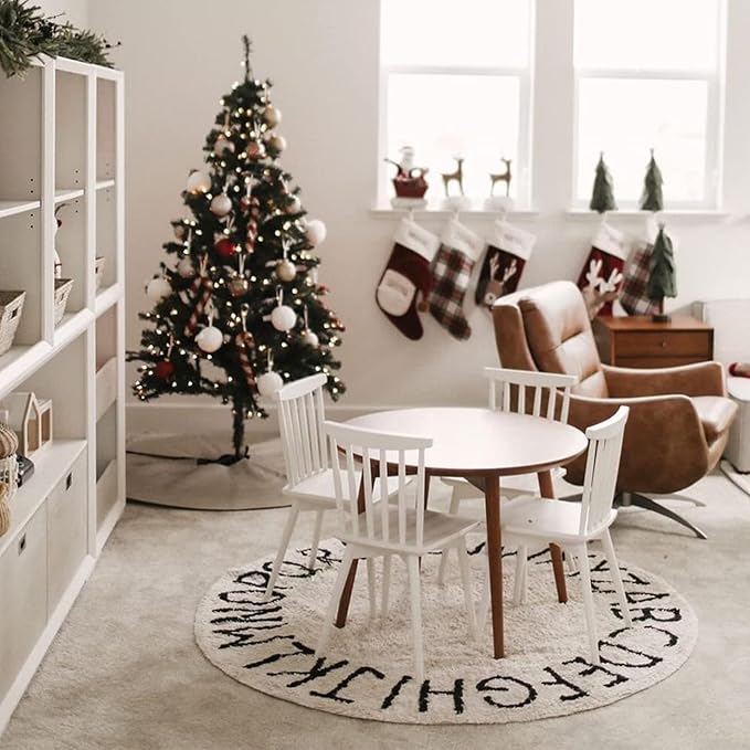 ABC Rug for Kids Room Circle Alphabet Nursery Rug for Baby Boy and Girl - Round Neutral Toddler Playroom Rug, Letter Learning Carpet(47", Black White)