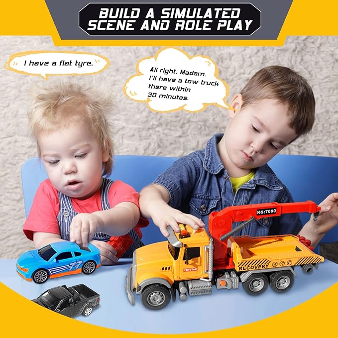 Tow Truck Toy Set with Race Car Metal Off-Road Vehicle and Metal Pickup Truck Ideal Toddler Toys for Kids Ages 4 to 8 Fun Kids Toys for Boys 3 Years and Up Educational Playtime Vehicles