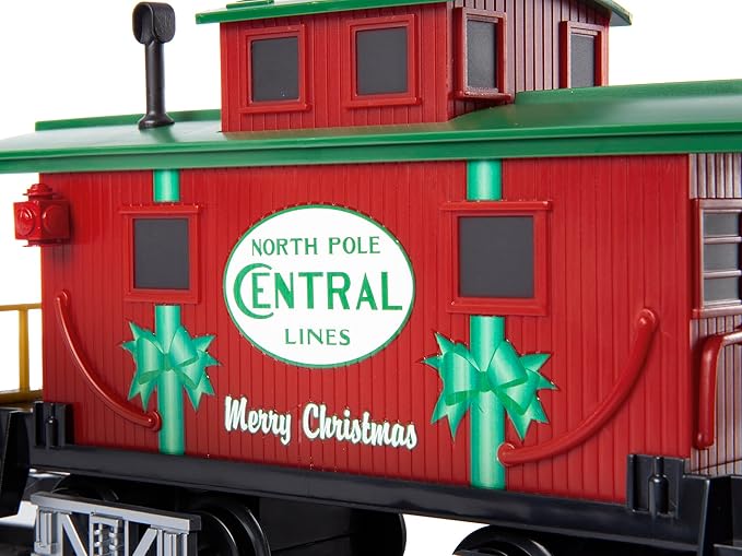 Lionel Battery-Operated North Pole Central Freight Toy Train Set with Bluetooth, Locomotive, Train Cars, & Track with Authentic Train Sounds, Lights, & Water Vapor Smoke Effects for Kids 4+