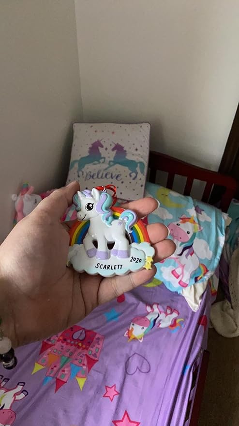 Personalized Unicorn Kids Christmas Ornament (Rainbow)