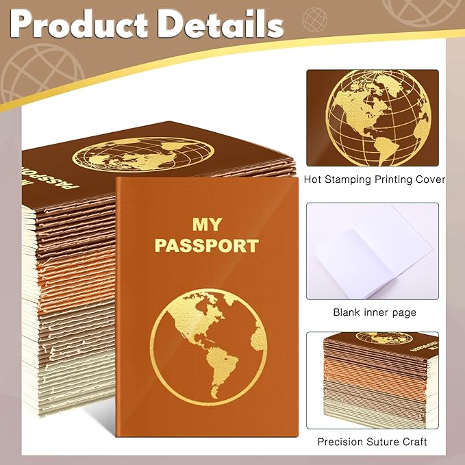Lincia 48 Pcs Blank Passport Notebook Fake Passport Book Travel Journal Book Bulk Coloring Kids Travel Airplane Activity Classroom Decor School Projects(Warm Color)