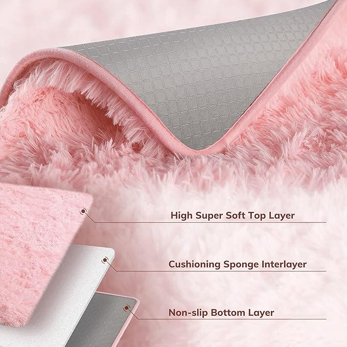 Ophanie Pink Area Rugs for Bedroom Girls, 5x8 Kids Fluffy Fuzzy Furry Shag Carpet, Plush Soft Cute Baby Shaggy Bedside Indoor Floor Rug for Teen Dorm Home Decor Aesthetic, Nursery
