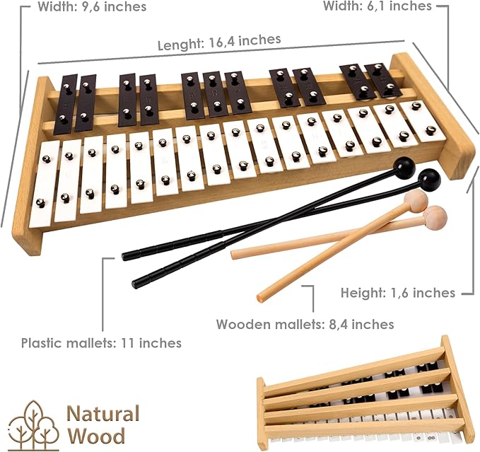 MINIARTIS Glockenspiel Xylophone | Full Size Glockenspiel Xylophone 27 Note Metal Keys for Adults & Kids | Percussion Musical Instrument Includes 2 Wooden Beaters and Carry Case