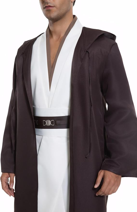 Men's Hooded Robe Tunic Cosplay Costume Knight Cloak Tunic Uniform Pants with Belt Full Set Halloween Outfits