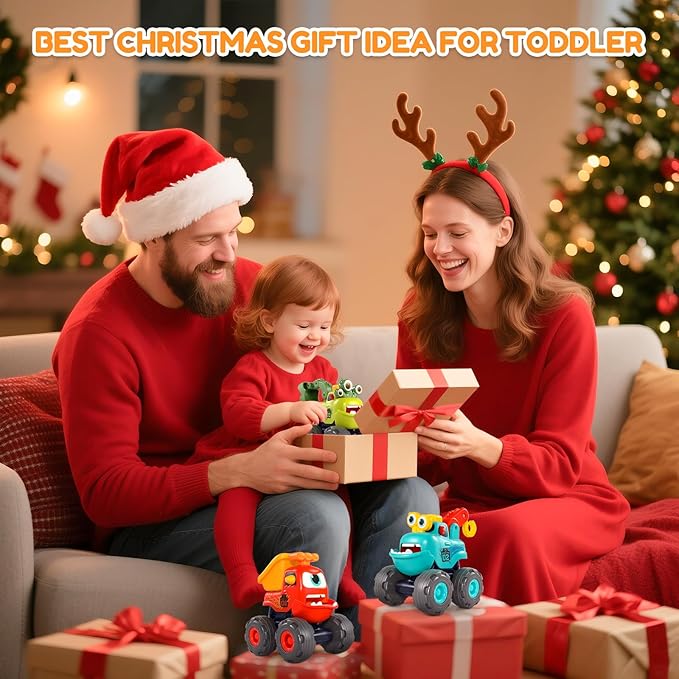 Toys for 1 Year Old Boy, Monster Truck Toys Construction Cars for Toddler 1-3 Crane Truck Dump Excavator Pull Back Car Toddler Toys for Baby 12-18 Months 1 Year Old Boy Gifts for Birthday Xmas