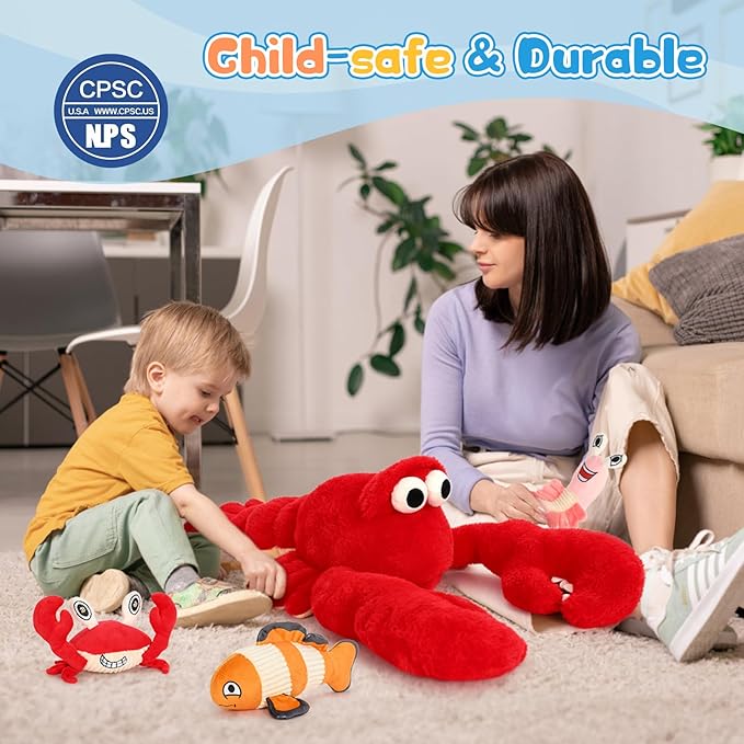 Muiteiur Soft 5 Piece Weighted Stuffed Animals, Lobster Plush Set Includes Mom Lobster,Shrimp,Crab,Octopus,Fish, Giant Crayfish Stuffed Animal with Weighted Claws (0.22 lb), Great Gift for Kids