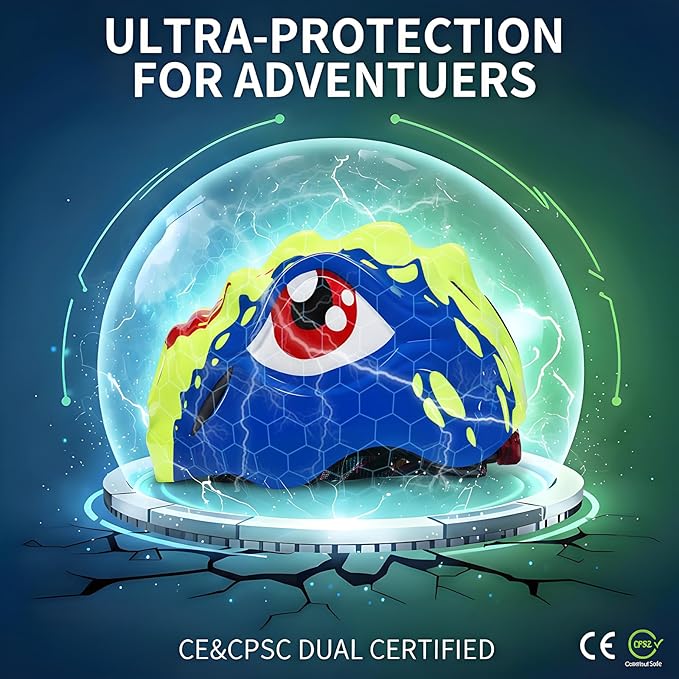 KINGBIKE Toddler Helmet 2-3-5-8 Years Kids Balance Bike Helmets Size Adjustable 3D Dinosaur with Led Light for Skateboard Scooter Cycling Skaterolling