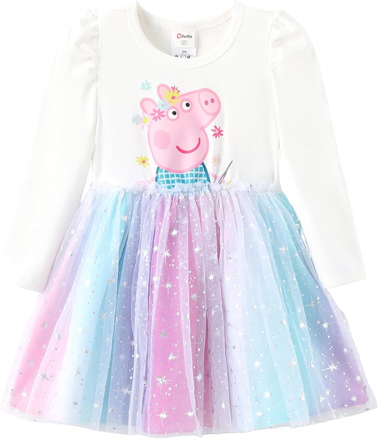Peppa Pig Toddler Girls Dress for Fall Long Sleeve Tutu Dresses for Birthday Party Tulle Princess Dress Little Girl Size 2-6T